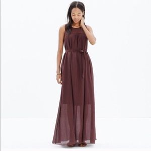Madewell Shirred Maxi Dress in Burgundy Plum Sz M